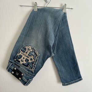 Miss Me Jeans Low Rise Skinny Embellished Pockets Medium Wash Womens Size 28.